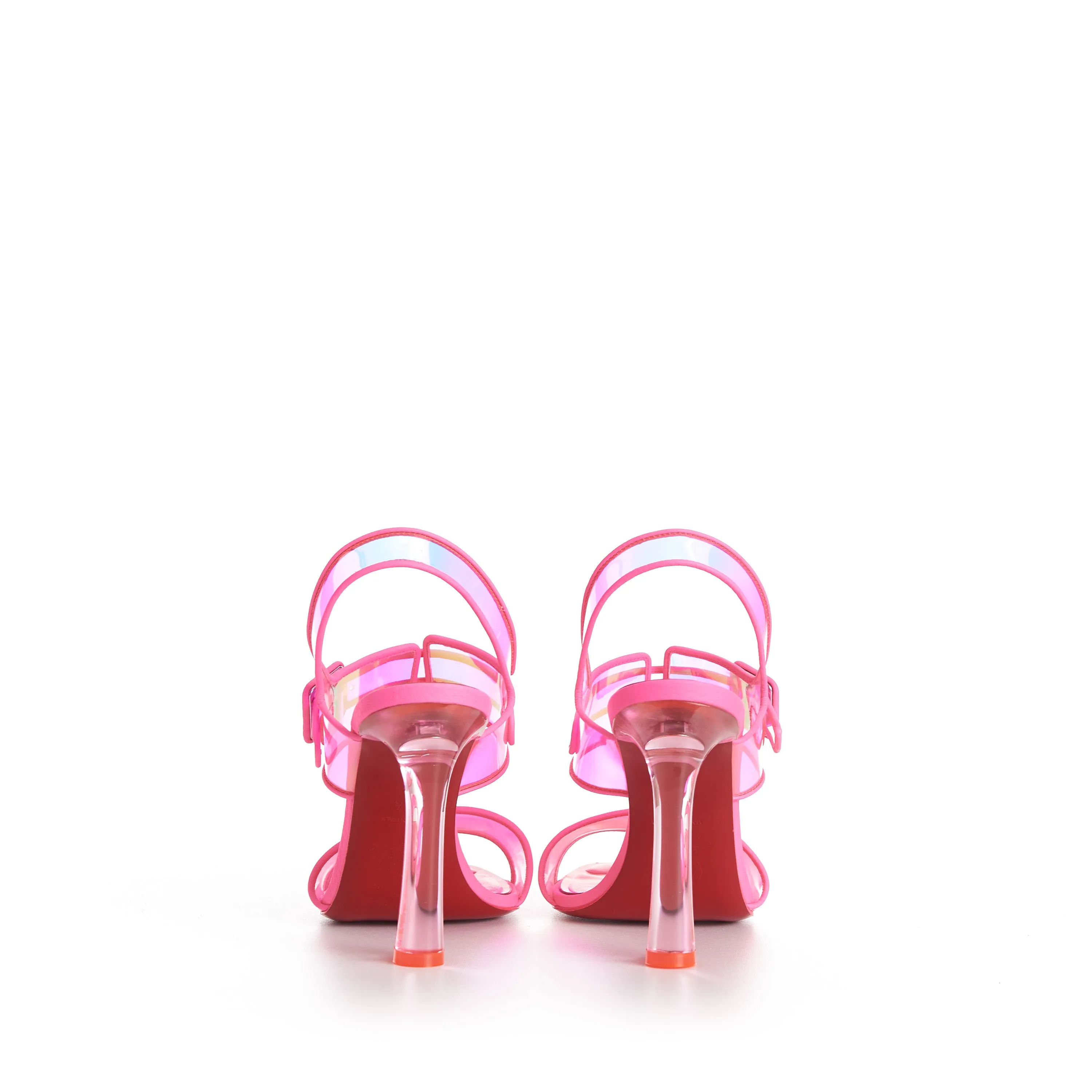 Loubi Duniss 100mm Sandals - TPU Techno And Fluo Calf Leather - Fluo Pink