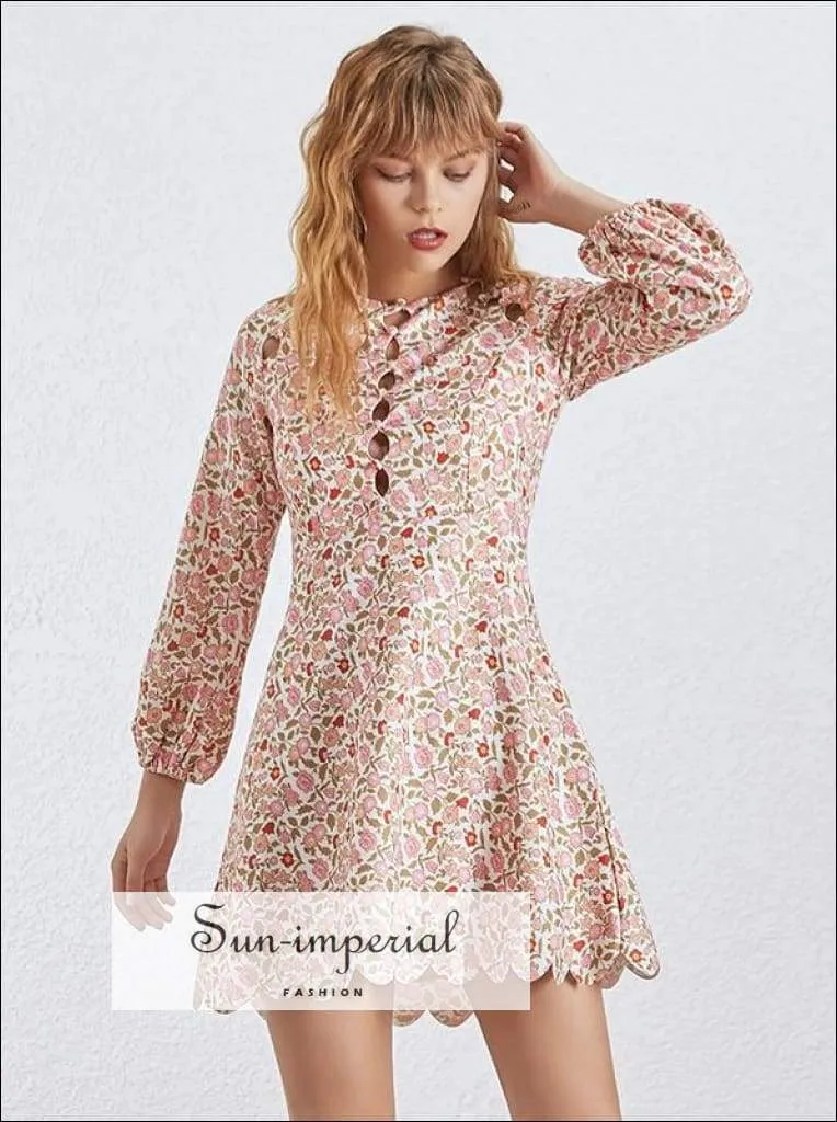 Malmaison Dress - Print Dress for Women O Neck Lantern Sleeve Lace High Waist Elegant Dresses