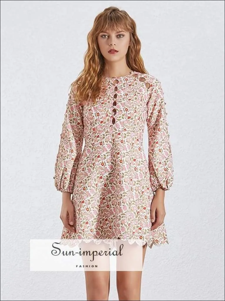 Malmaison Dress - Print Dress for Women O Neck Lantern Sleeve Lace High Waist Elegant Dresses