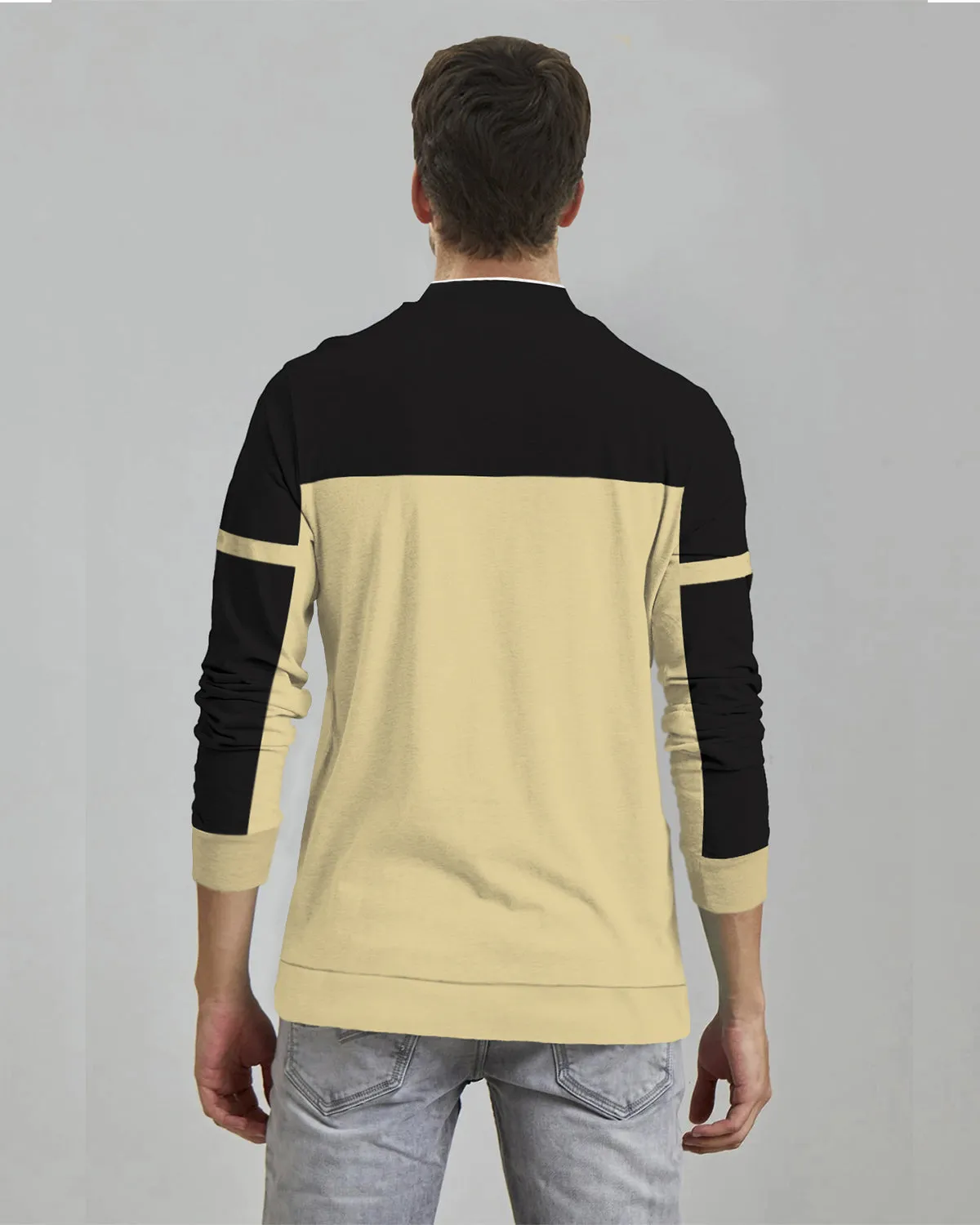 Men Black And Yellow Henley Neck T-Shirt