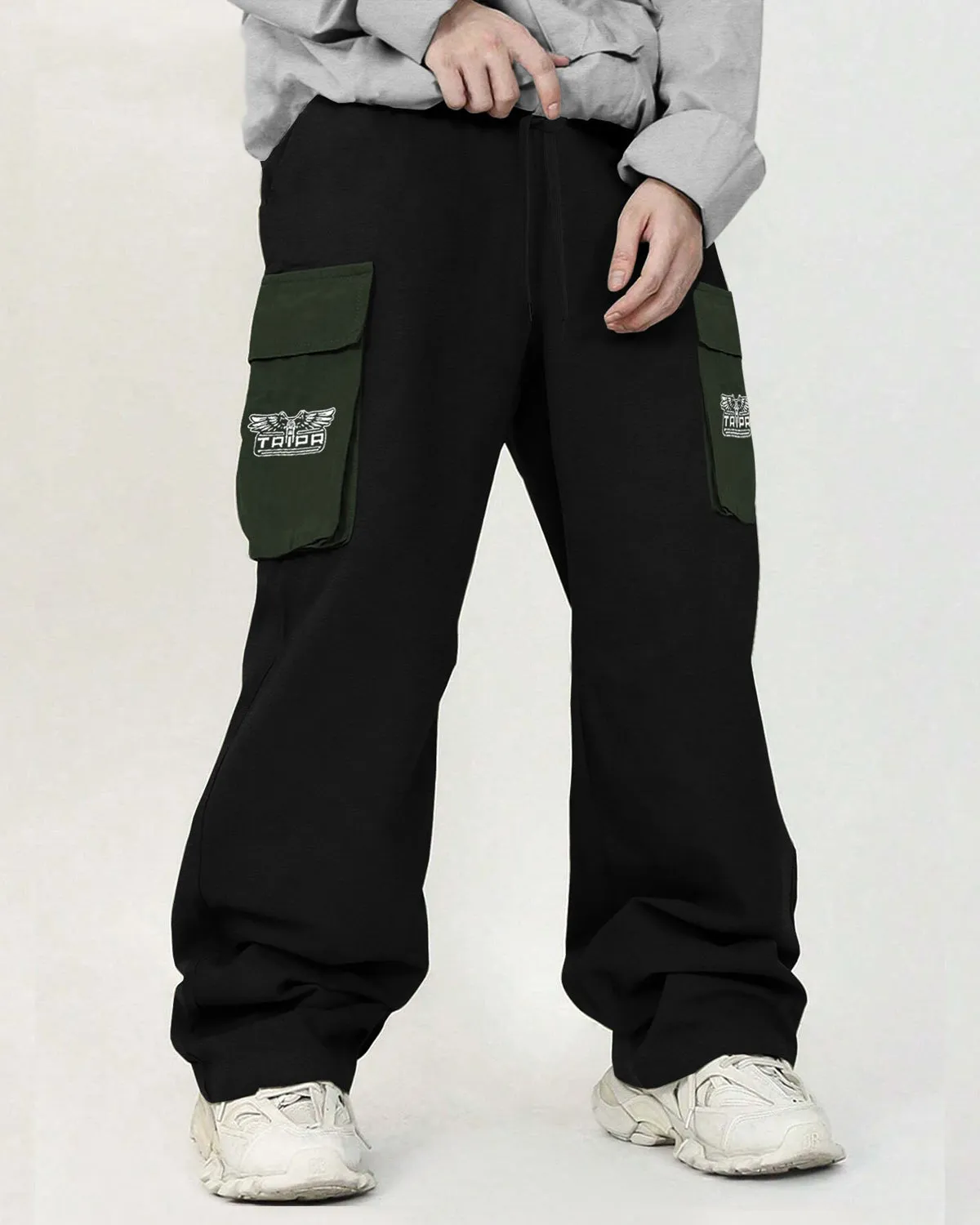 Men Black Olive Green Printed Baggy fit oversized Cargo Jogger