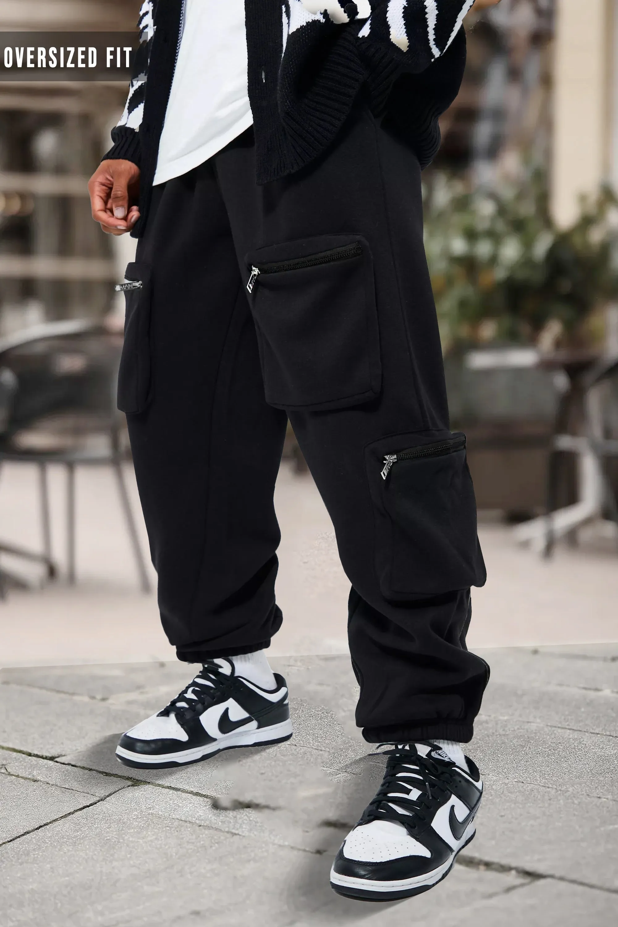 Men Black Printed Baggy fit oversized Cargo Jogger