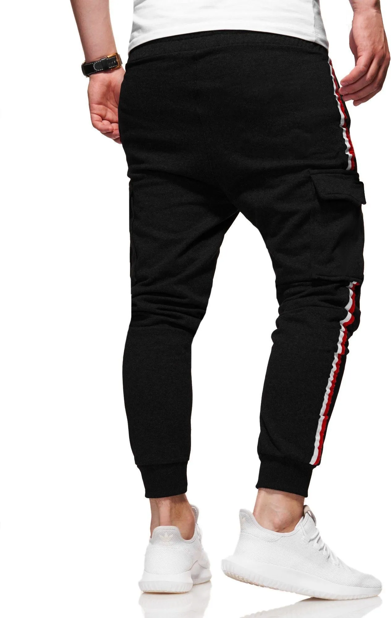 Men Black Striped Cargo Jogger