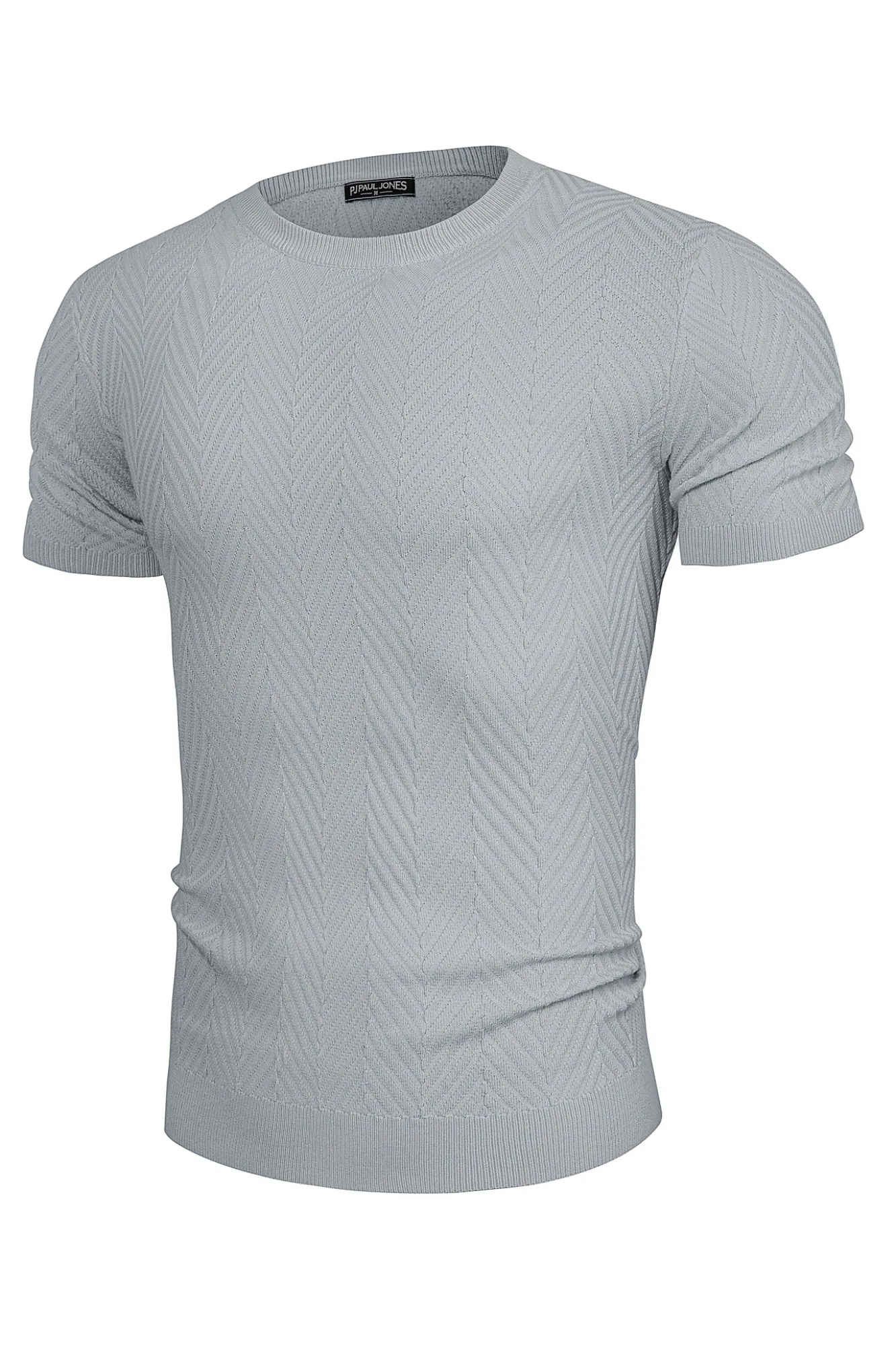 Men Herringbone Textured Sweater Short Sleeve Crew Neck Knitted T-Shirt