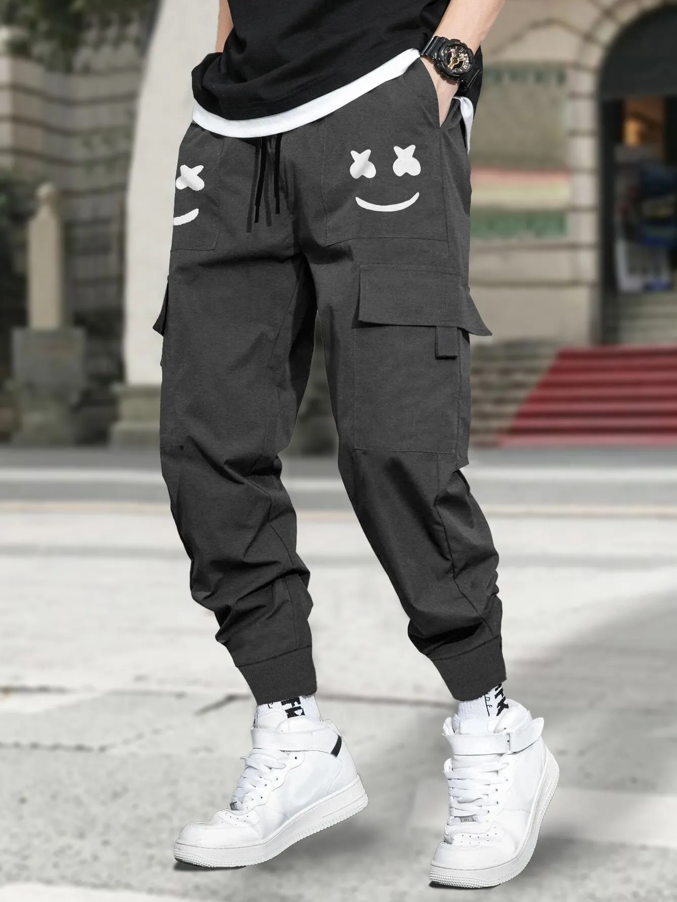 Men Marshmallow Design Charcoal Black Cargo Pant