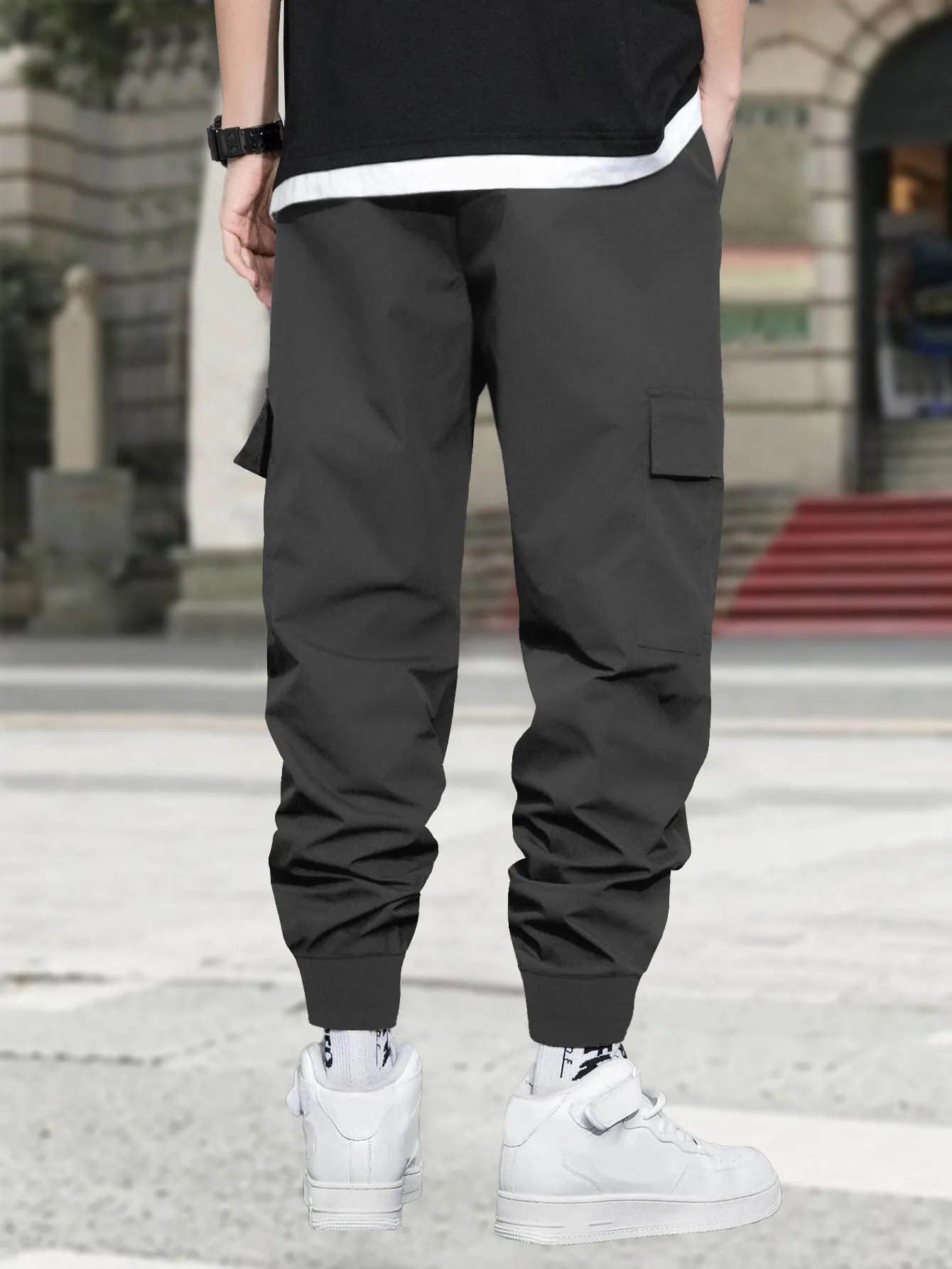 Men Marshmallow Design Charcoal Black Cargo Pant