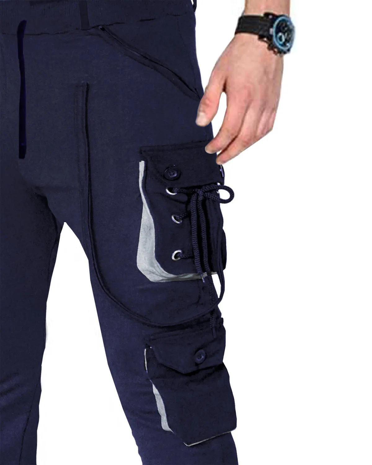 Men Navy Blue Hip Hop Fashion Jogger Pants