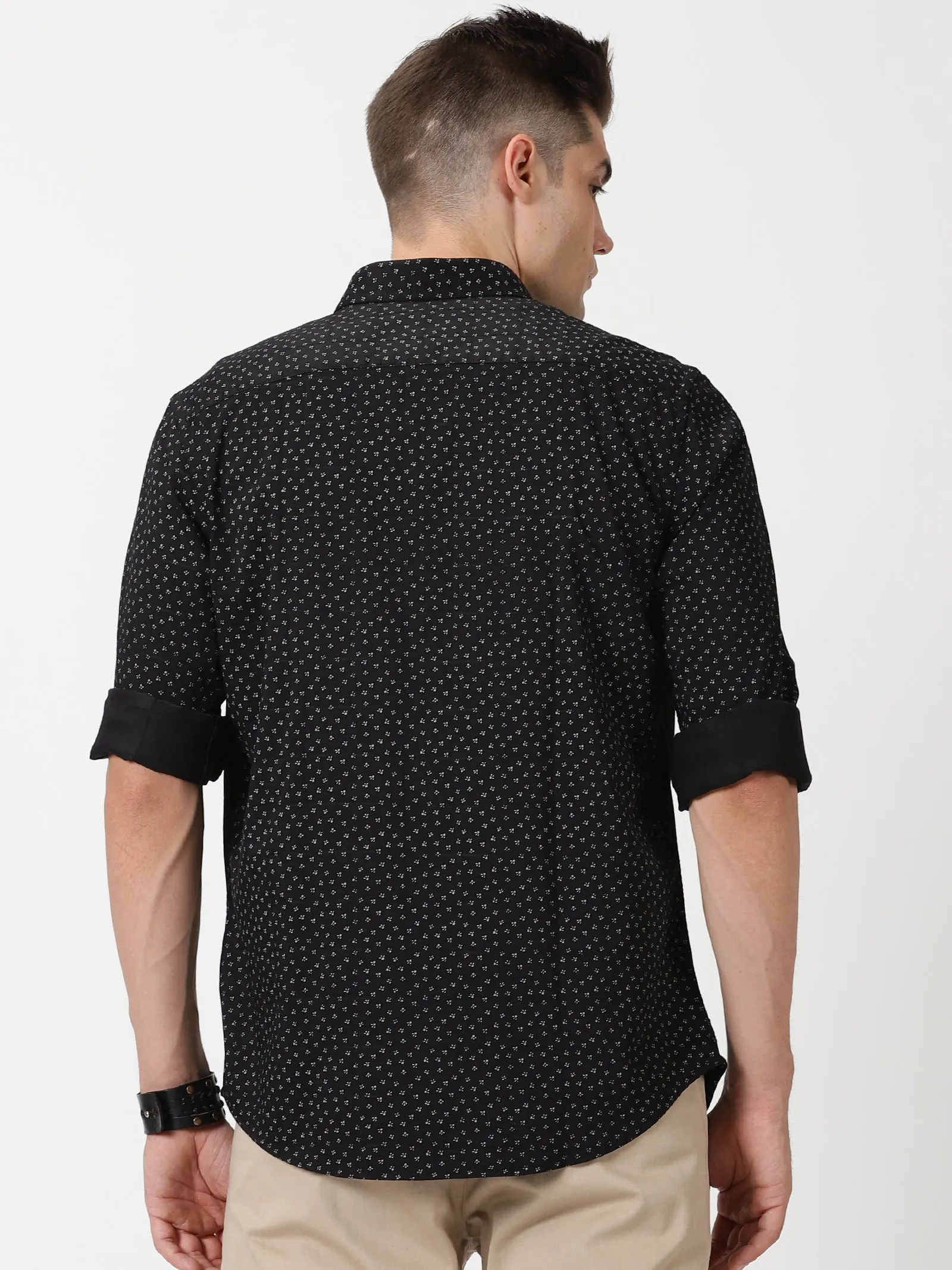 MEN'S BLACK PRINT SLIM FIT SHIRT