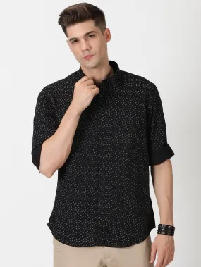 MEN'S BLACK PRINT SLIM FIT SHIRT