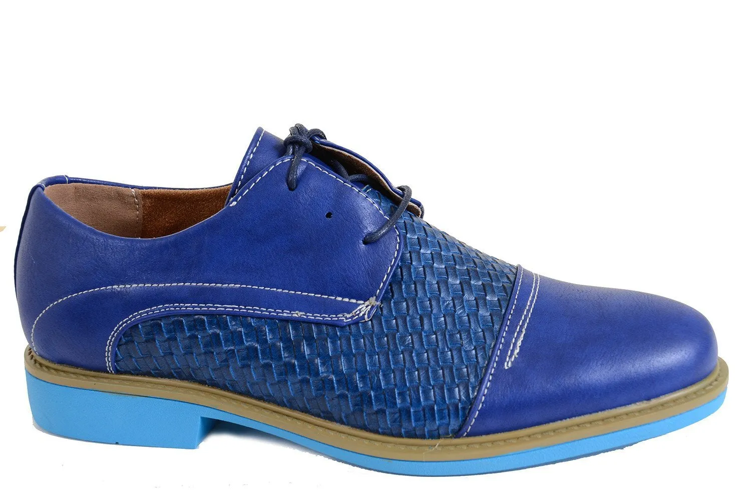 Men's Blue Woven Cap Toe Casual Faux Leather Oxford Shoes