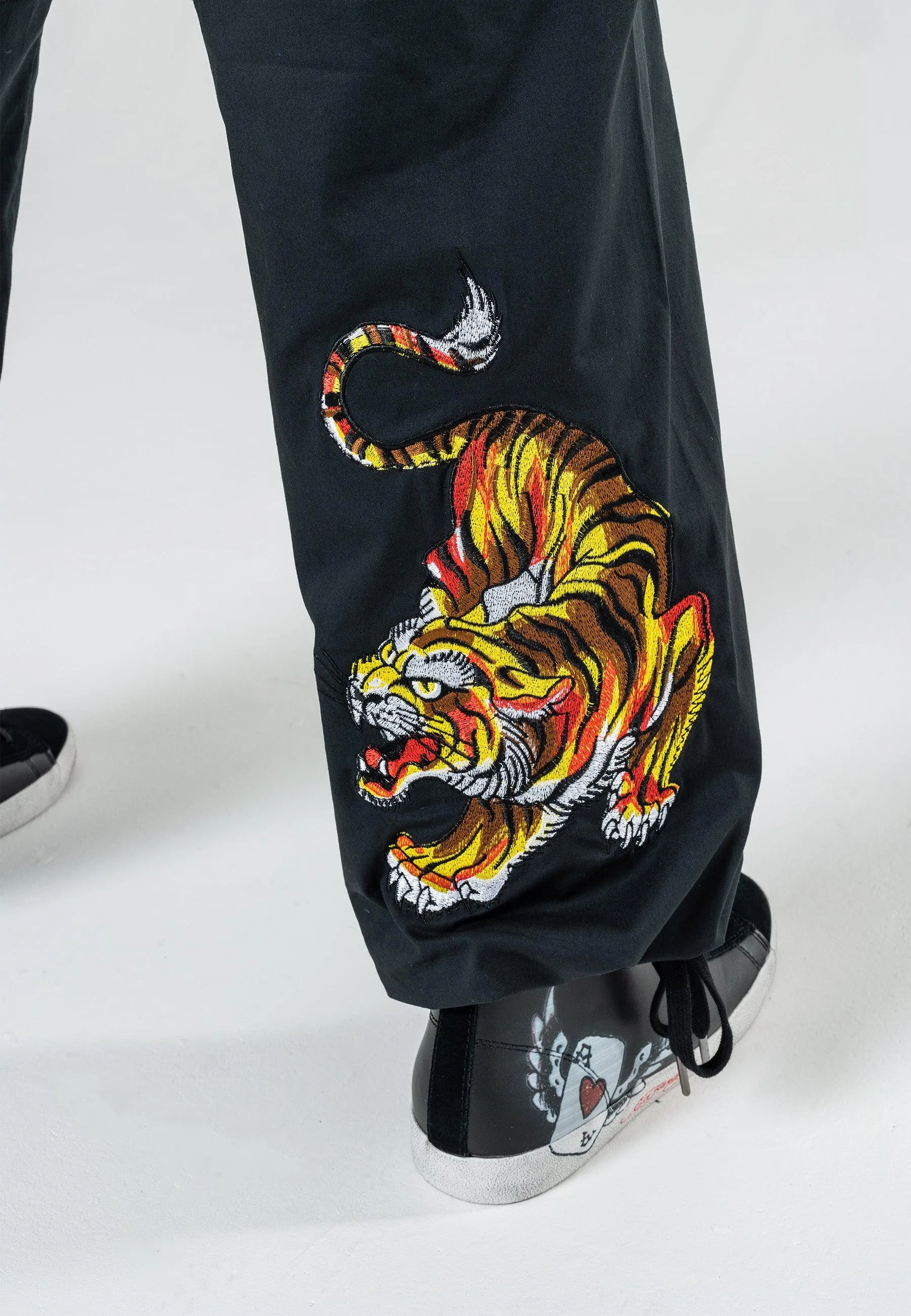 Mens Double Tiger Cargo Pants Trousers - Black