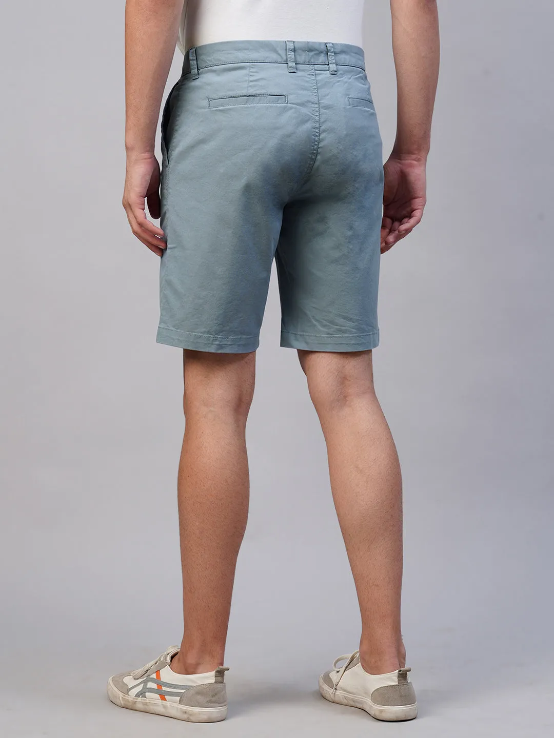 Men's Greyish Blue Cotton Lycra  Regular Fit Shorts