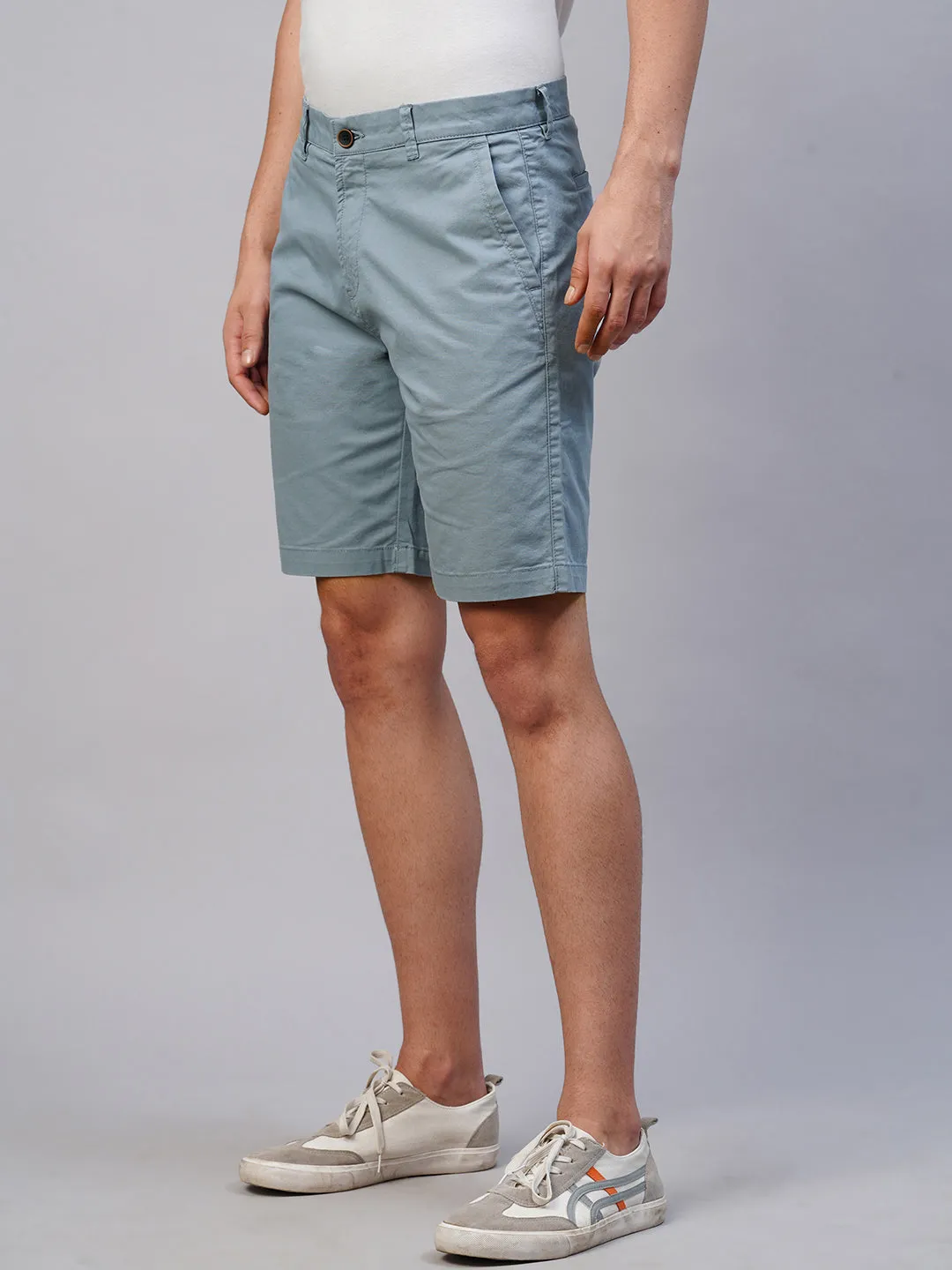 Men's Greyish Blue Cotton Lycra  Regular Fit Shorts