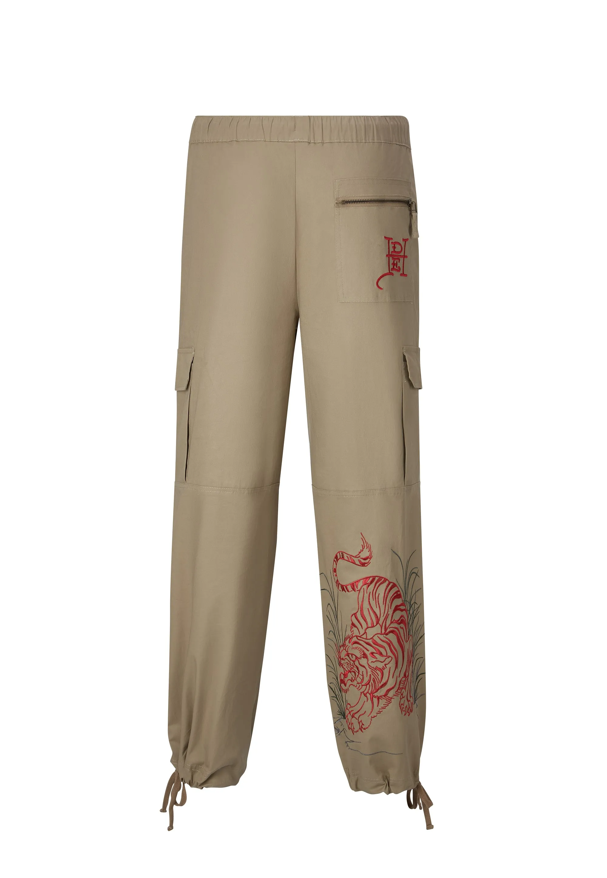 Mens Jungle Tiger Cargo Pants Trousers - Pebble