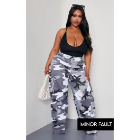 (Minor Fault) Light Grey Camo Wide Leg Cargo Trousers