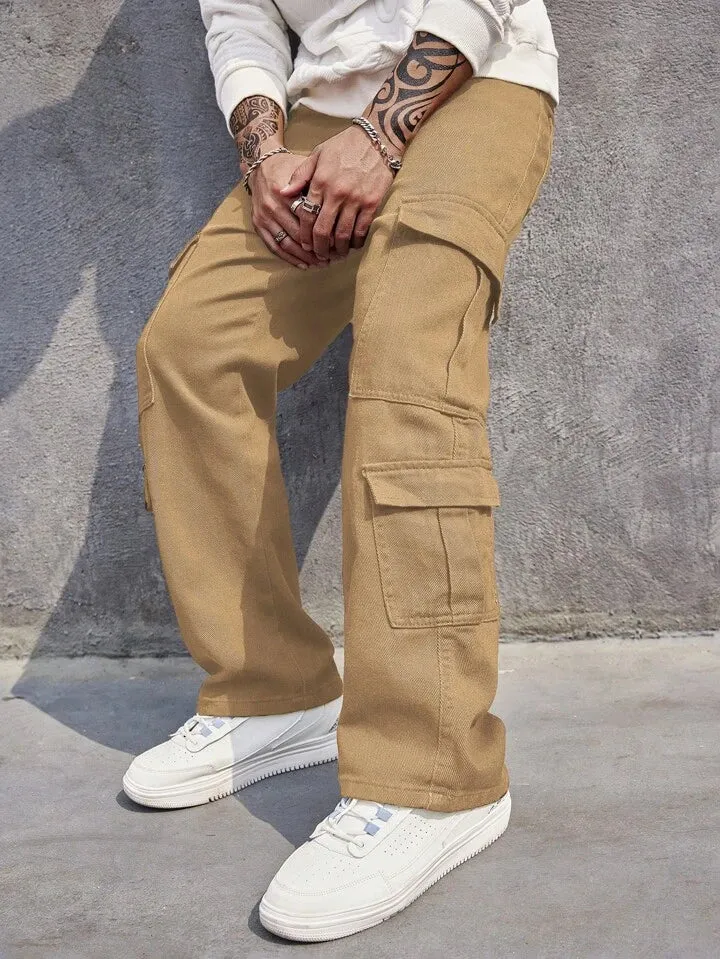 Neutral Nude Men Baggy Fit Cargo