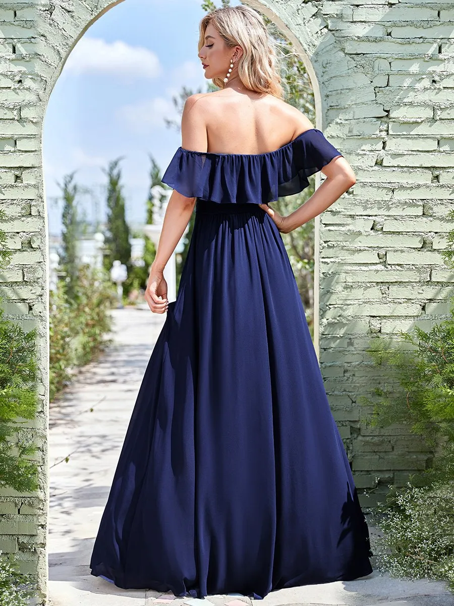 Off Shoulder Ruffle Thigh Split Wholesale Bridesmaid Dresses For Women