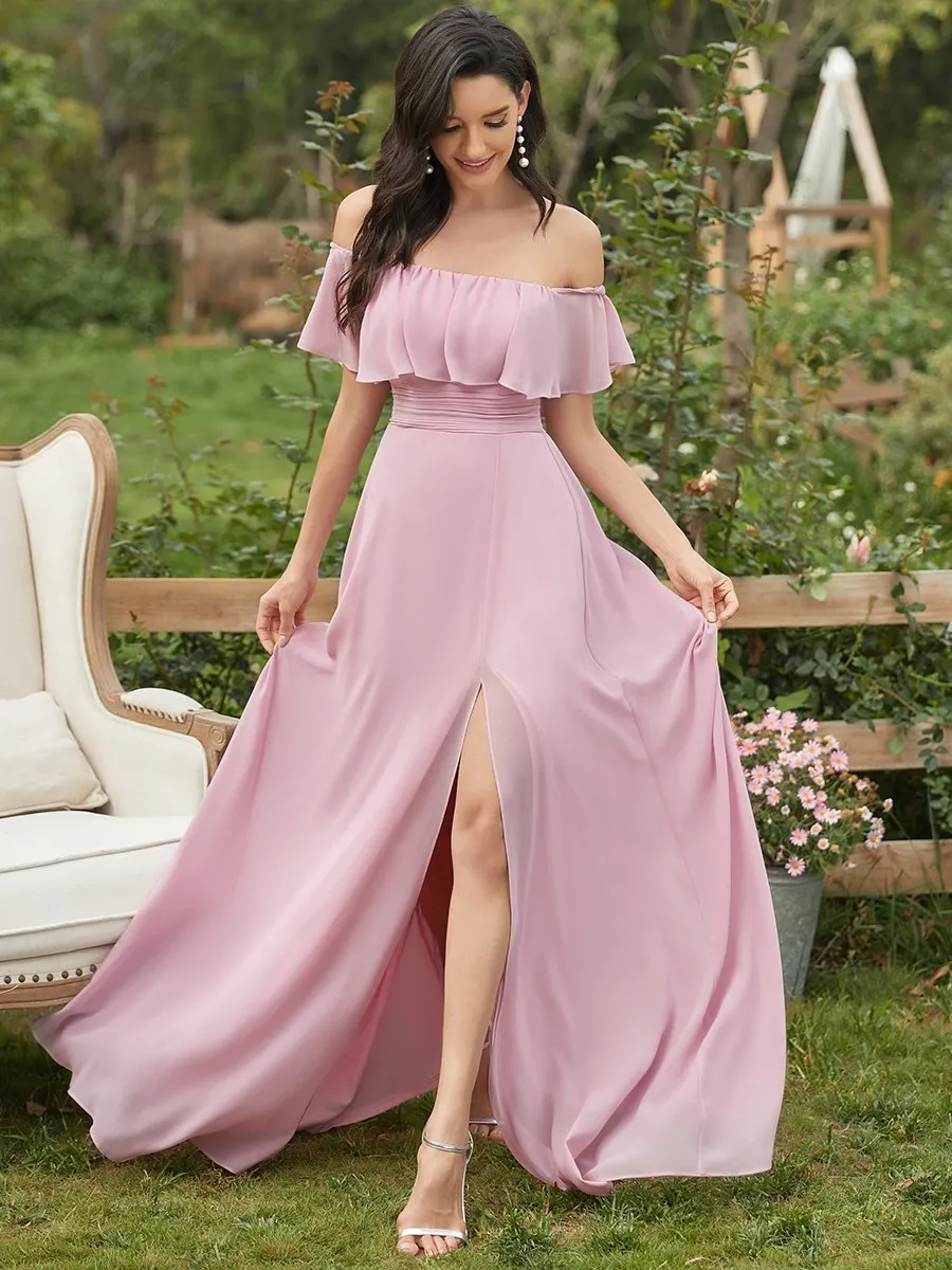 Off Shoulder Ruffle Thigh Split Wholesale Bridesmaid Dresses For Women