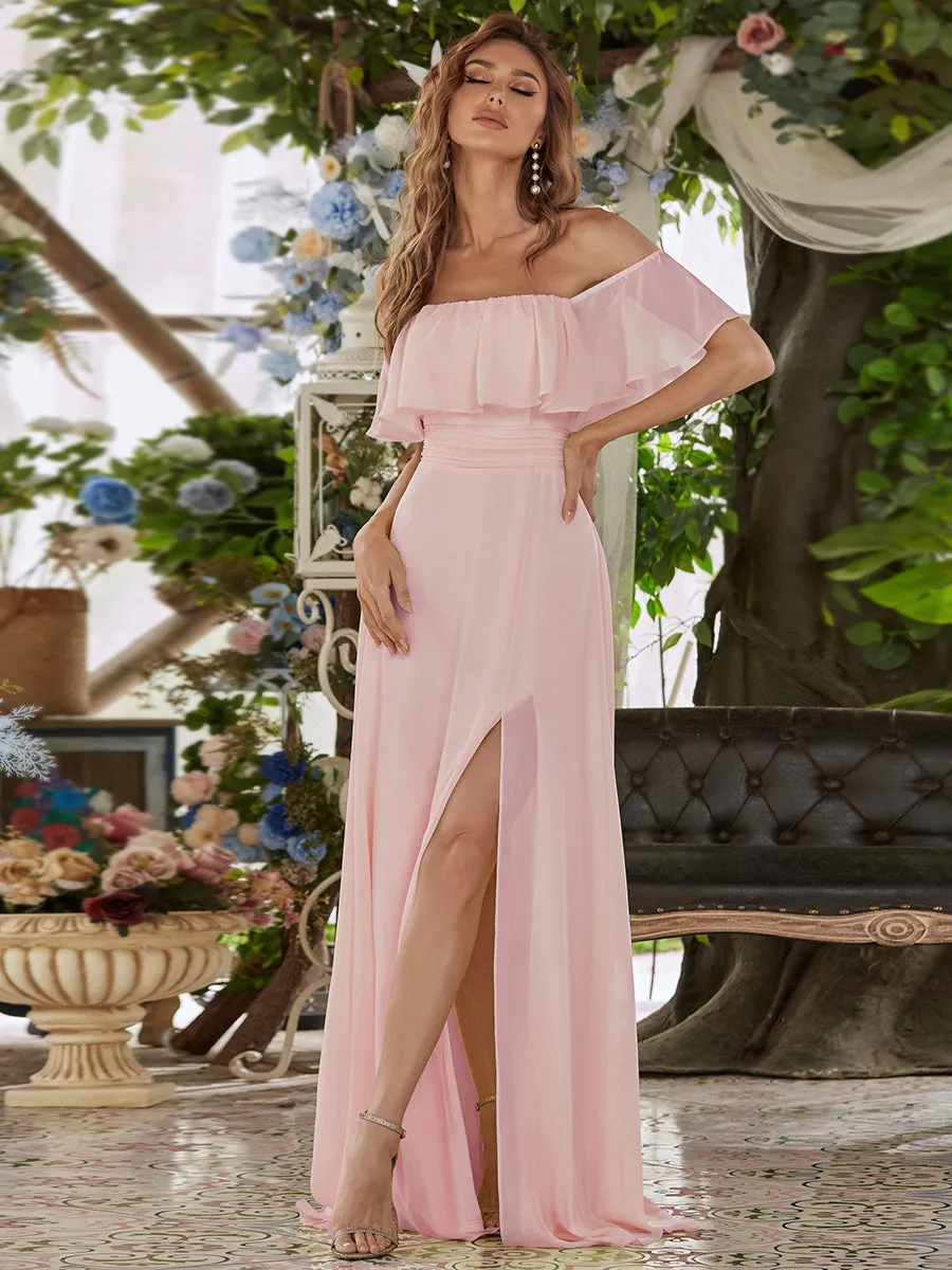 Off Shoulder Ruffle Thigh Split Wholesale Bridesmaid Dresses For Women