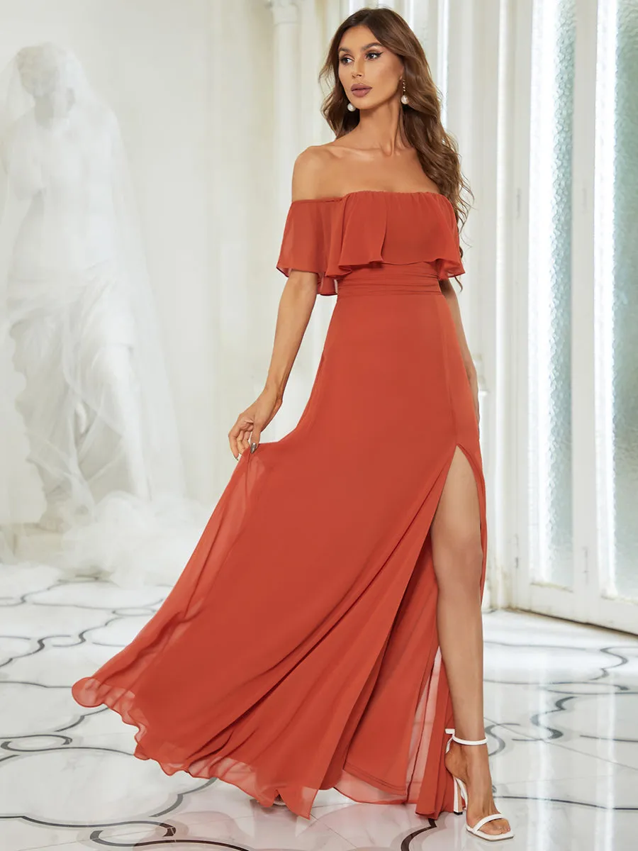 Off Shoulder Ruffle Thigh Split Wholesale Bridesmaid Dresses For Women