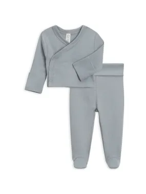 Organic Baby Kimono Wrap Top and Footed Pant Set in Mist