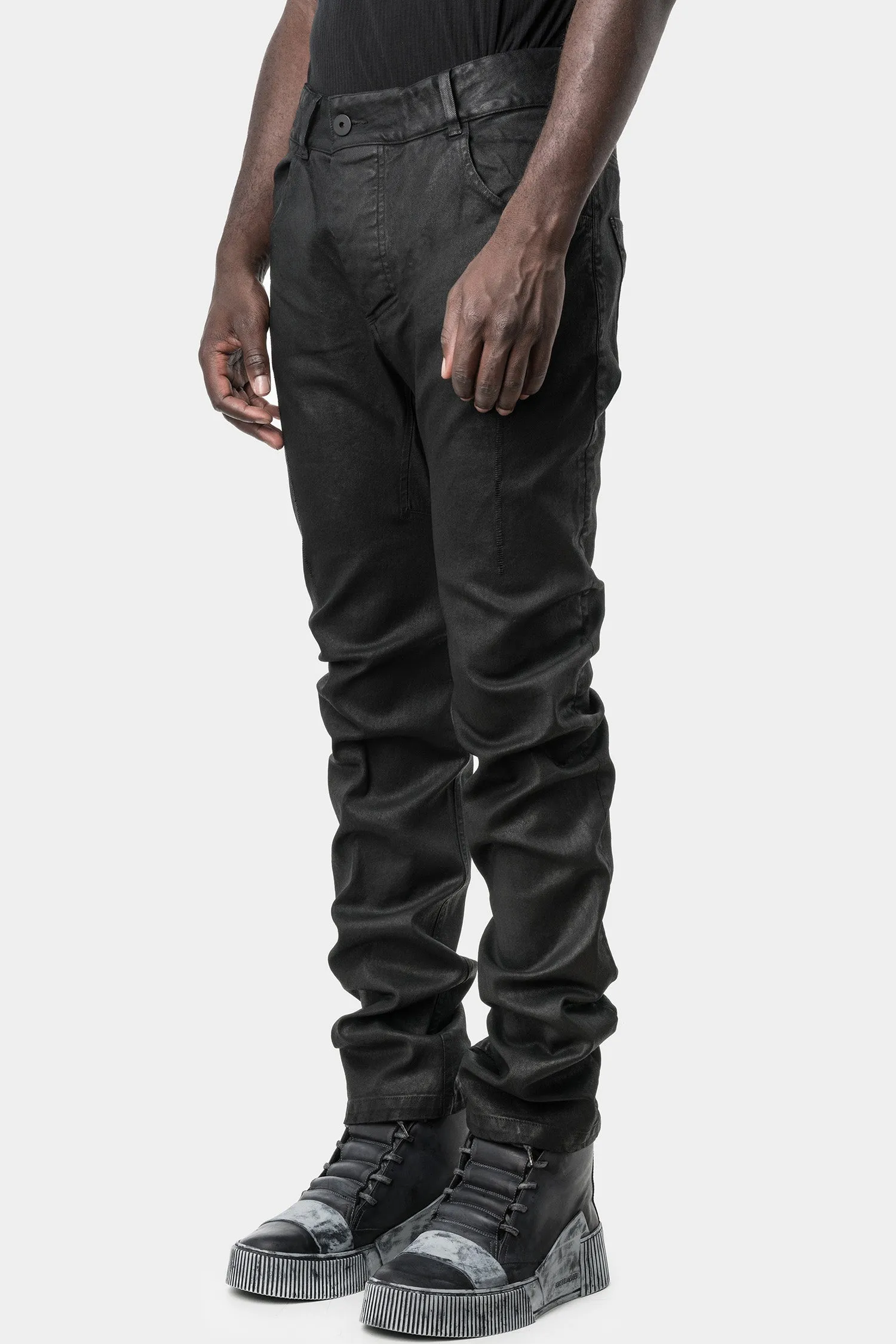 P1C - Asymmetrical fly jeans, Black Wax