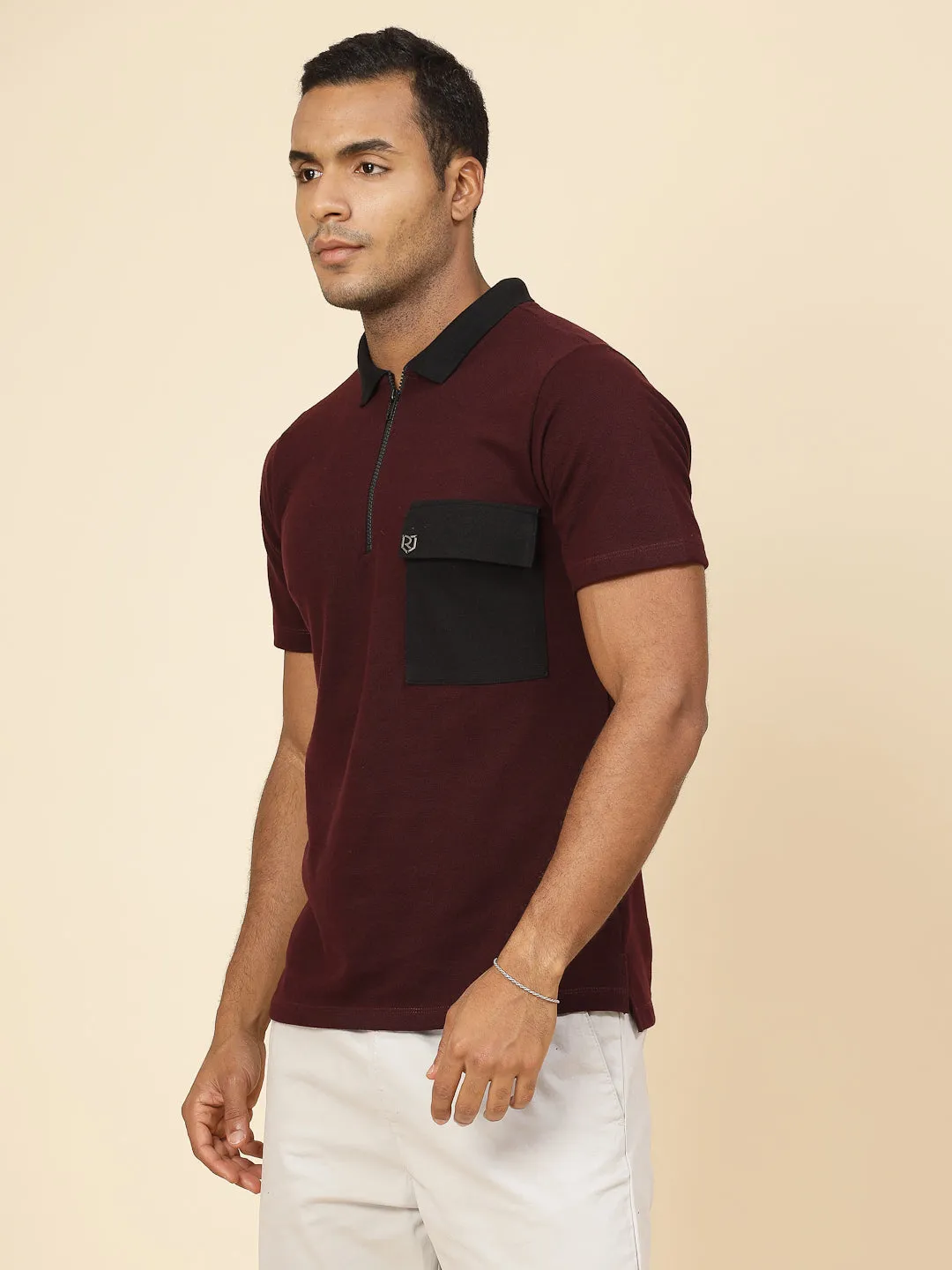 Patch Pocket Oversized Zip Polo T-Shirt