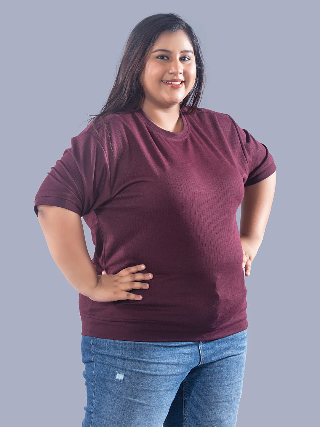 Plus Size Cotton Street Style T-shirts For Summer - Wine