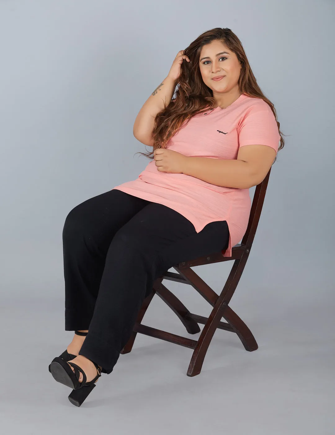 Plus Size Cotton T-shirts For Summer - Peach