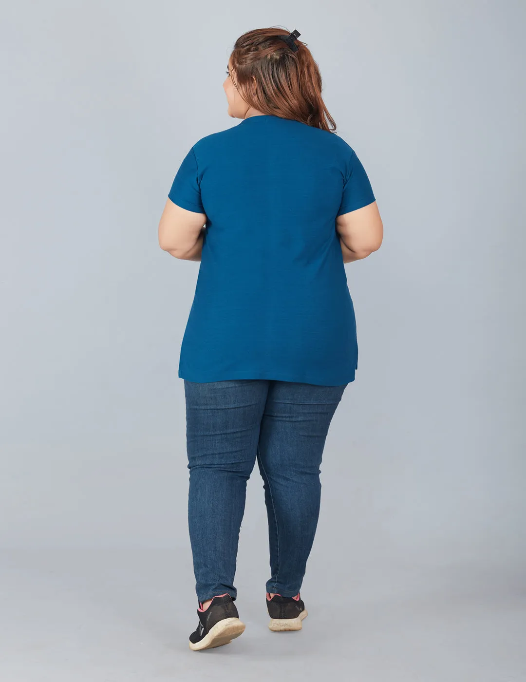 Plus Size Cotton T-shirts For Summer - Teal Blue