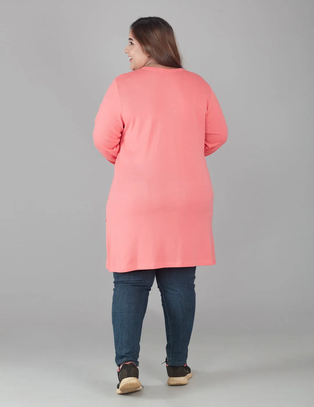 Plus Size Full Sleeves Long Tops For Women - Pack of 2 (Pink & Blue)