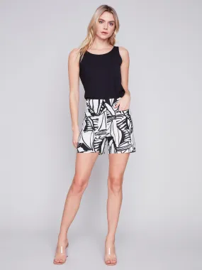 Printed Linen Blend Shorts with Patch Pockets - Breeze