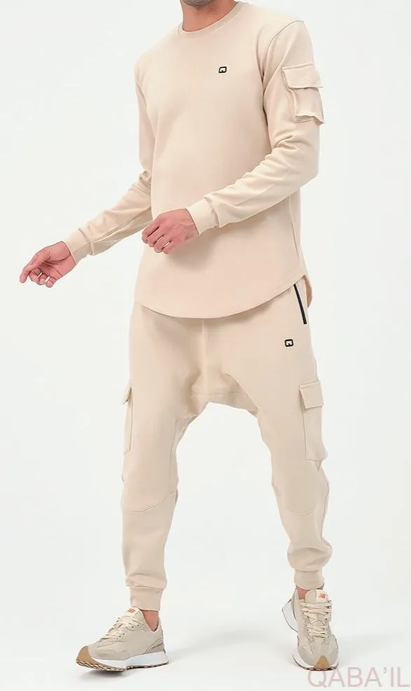 QL Sniper Set Cargo Joggers and Longline Top in Beige