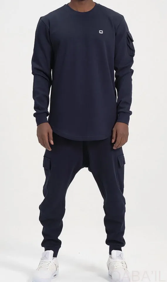 QL Sniper Set Cargo Joggers and Longline Top in Navy Blue