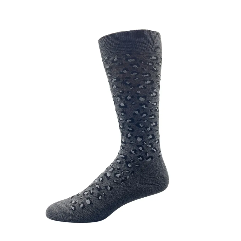 "Leopard " Print Cotton Dress Sock by Point Zero -Large