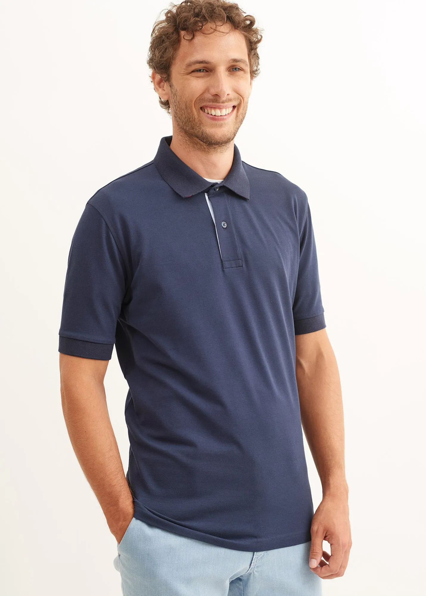 Rayan polo shirt in cotton stretch - pique knit, embroidered (MARINE)