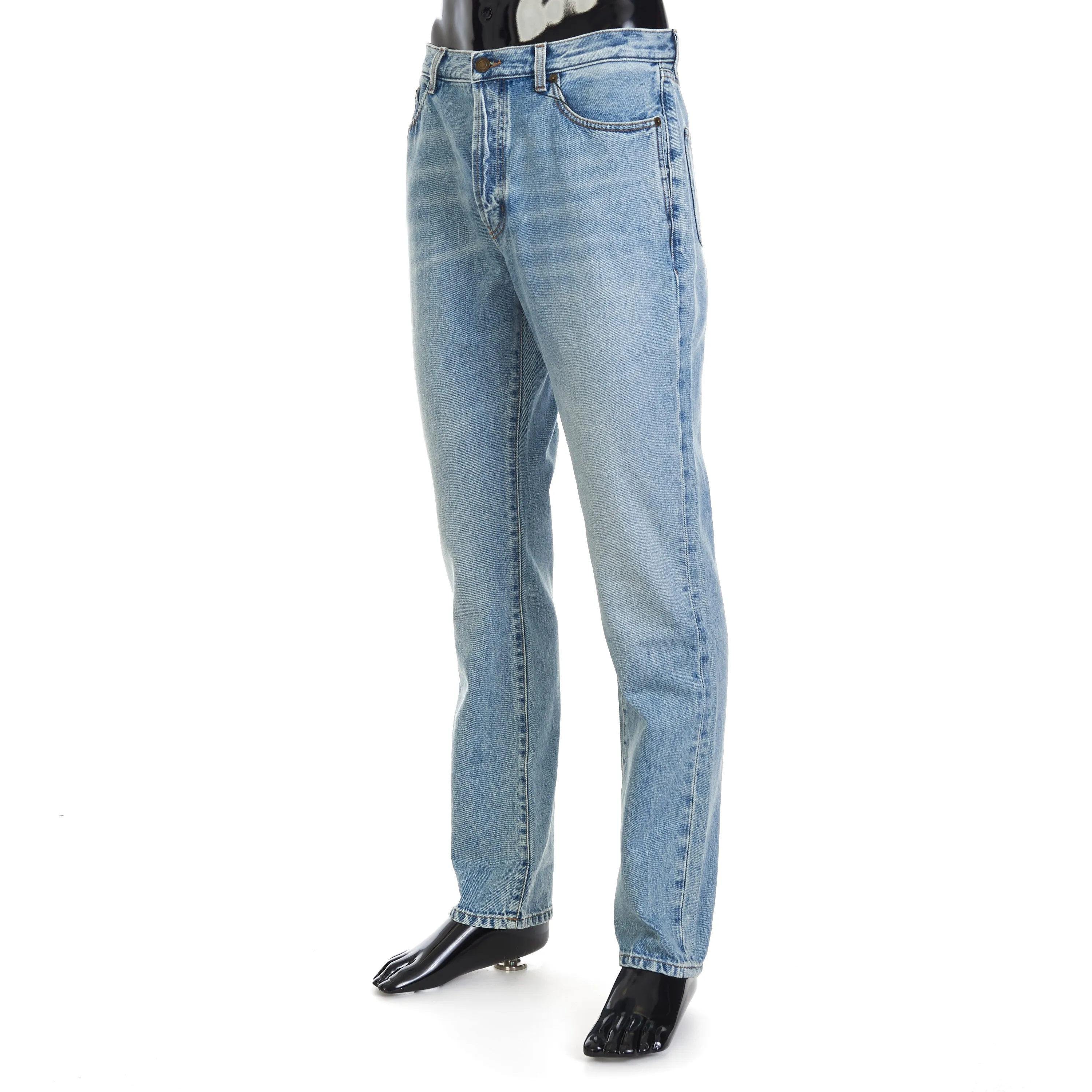 Relaxed Fit Jeans - Clear Blue Denim, Mid Rise, Five Pocket