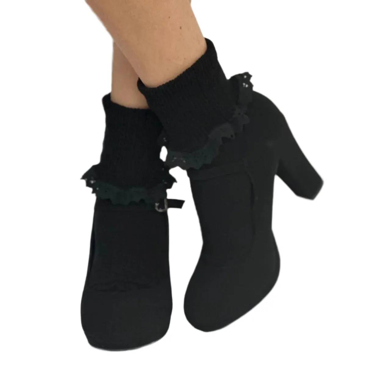 SALE lace cuff ankle socks women - black