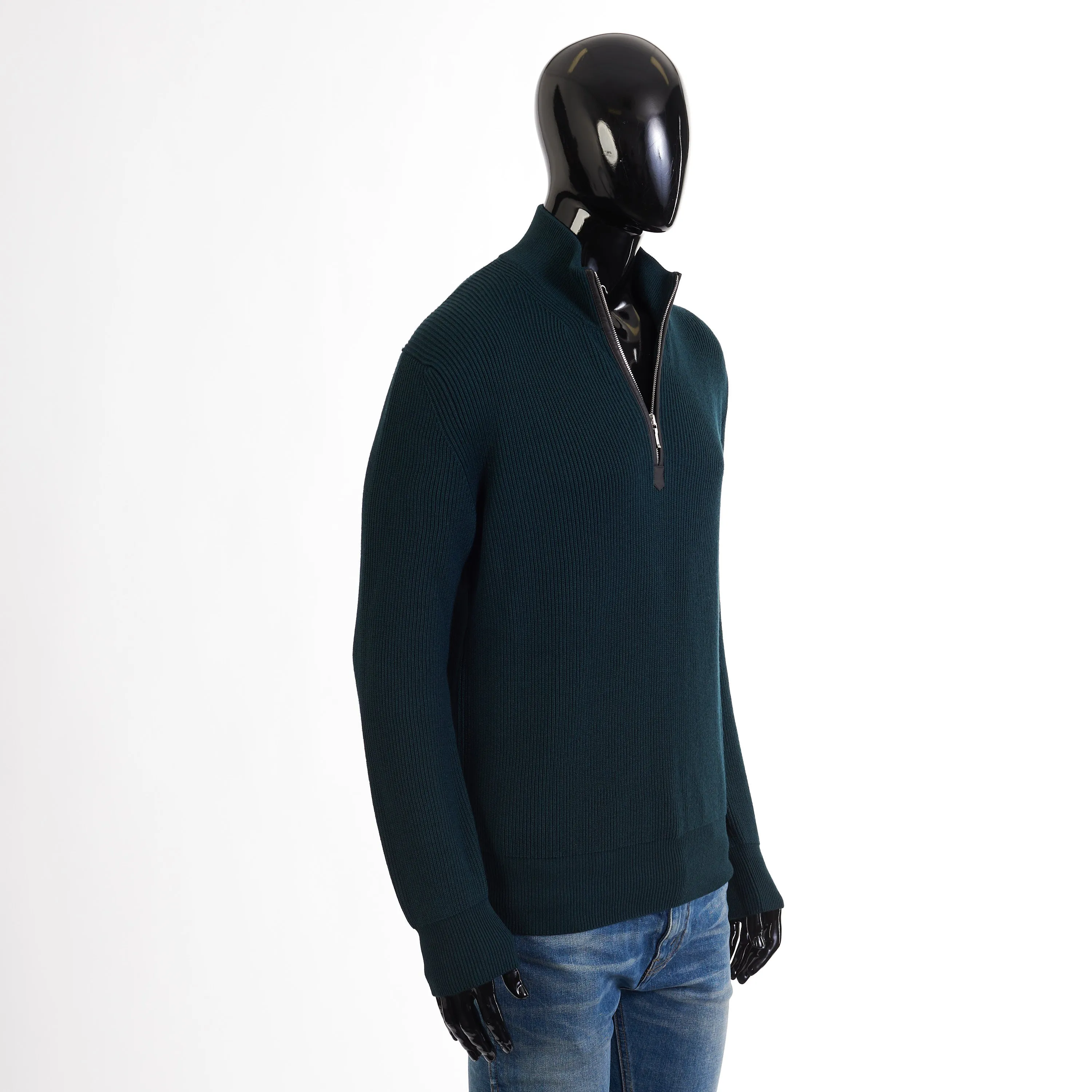 Sheffield Half-Zip Pullover In Green Virgin Wool & Silk