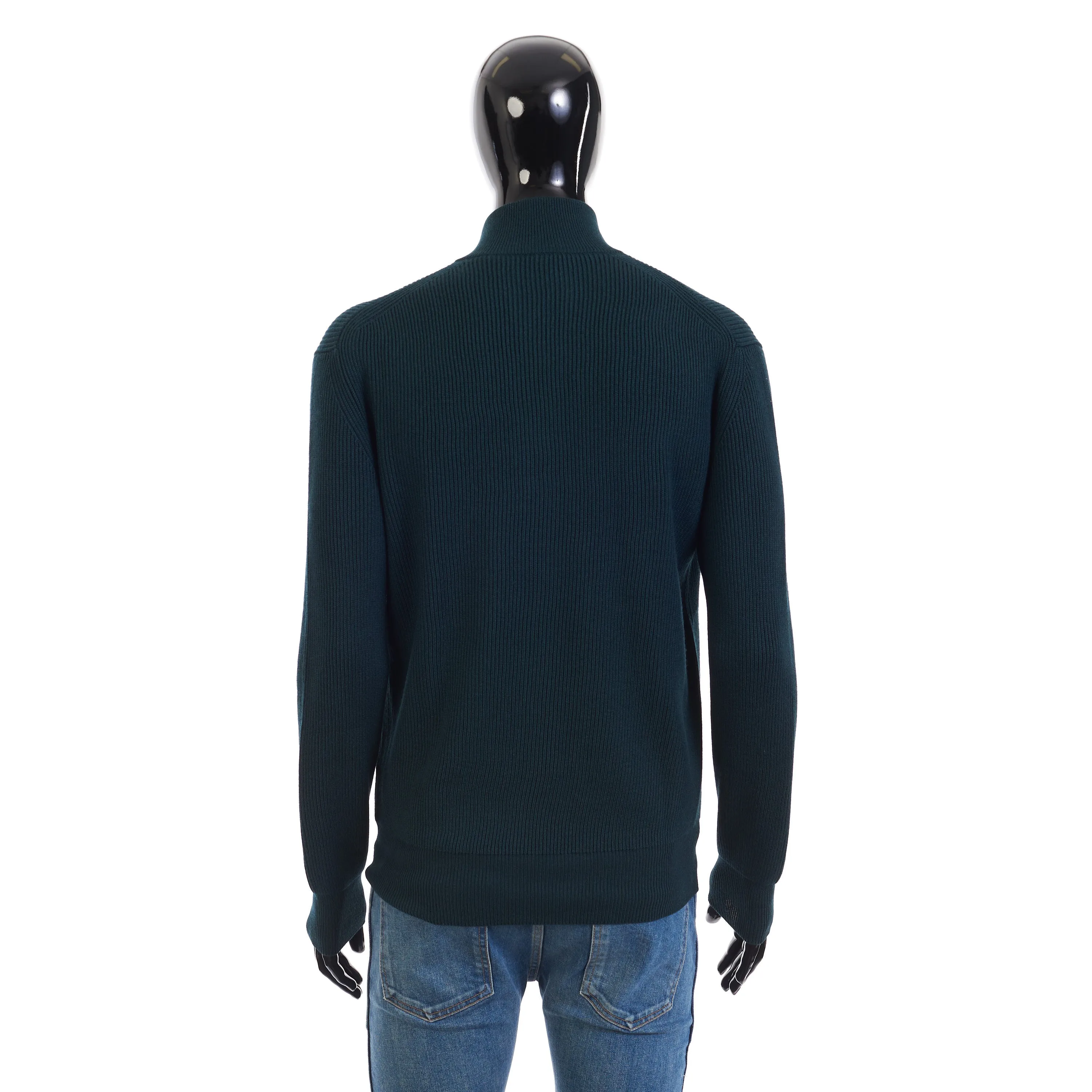 Sheffield Half-Zip Pullover In Green Virgin Wool & Silk