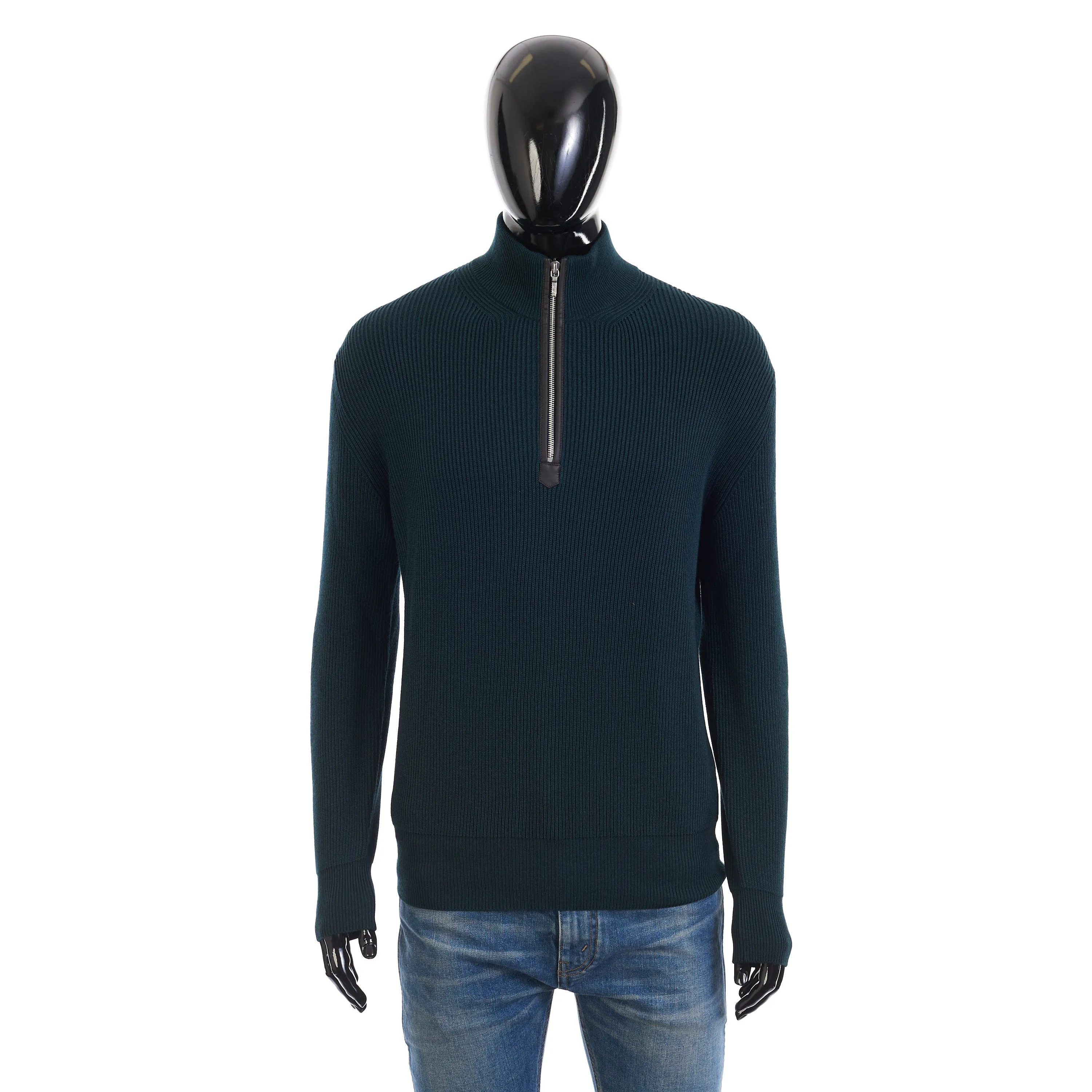 Sheffield Half-Zip Pullover In Green Virgin Wool & Silk