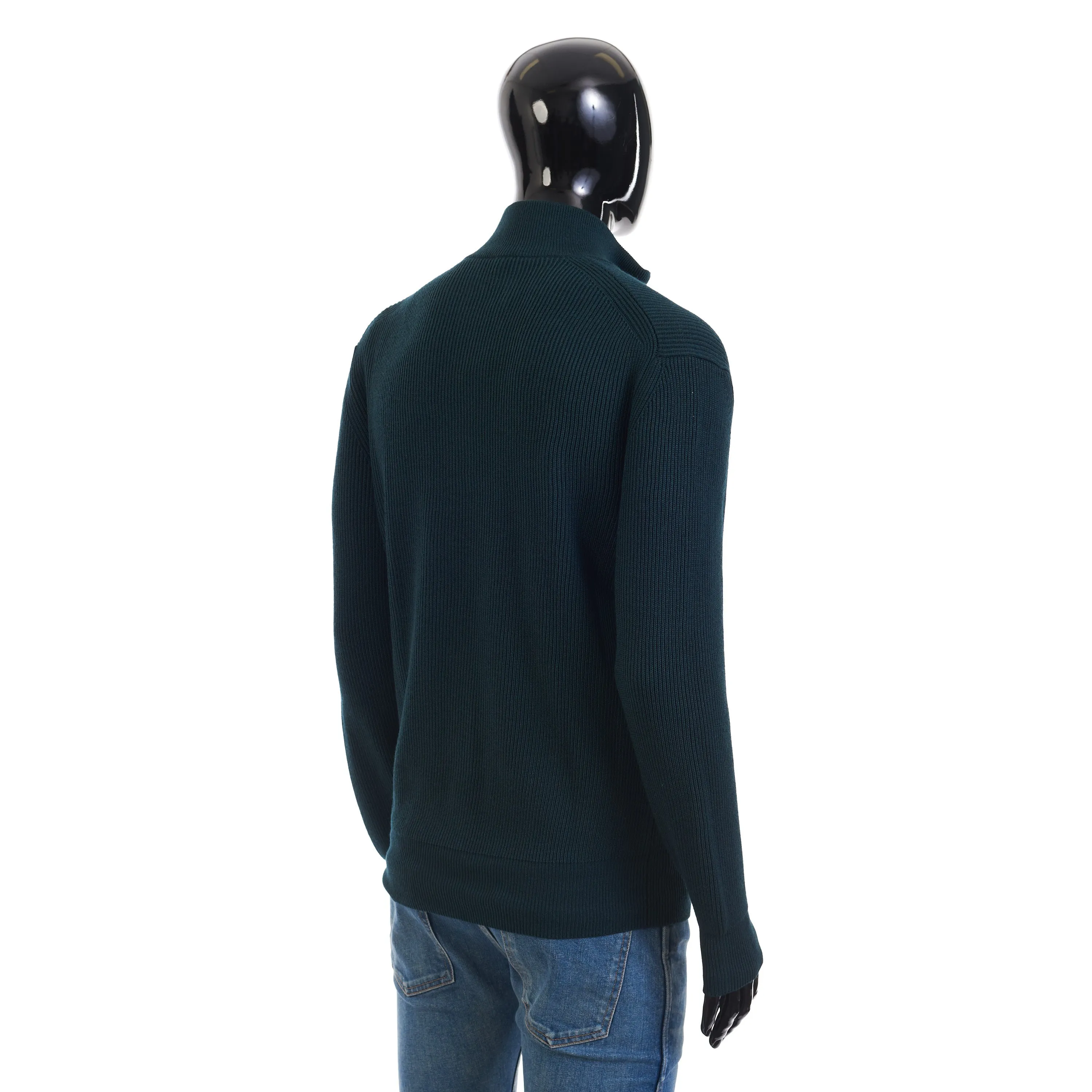 Sheffield Half-Zip Pullover In Green Virgin Wool & Silk