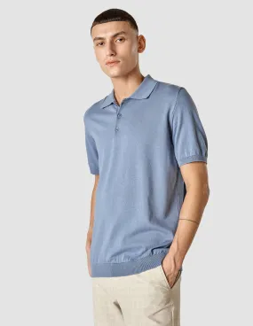 Silk / Cotton Short Sleeve Polo Cloud Blue