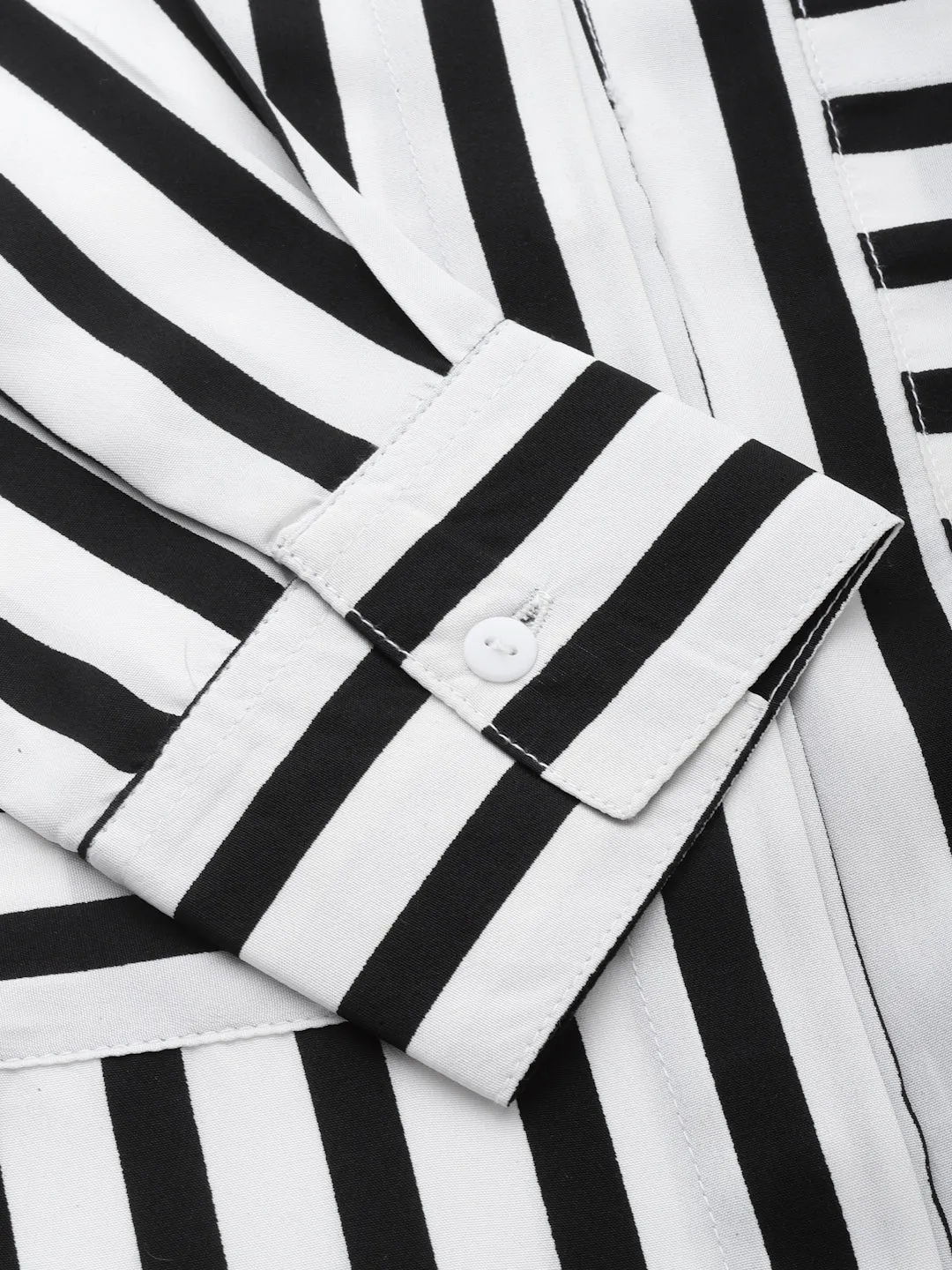 Style Quotient Women Black And White Stripe Polyester Regular Semi Formal Shirt