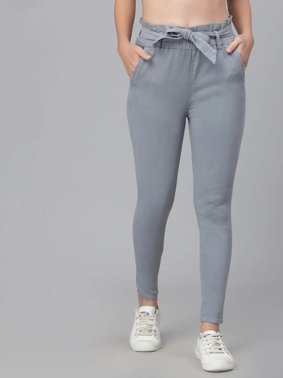 Style Quotient Women Grey Slim Fit Pleated Trousers