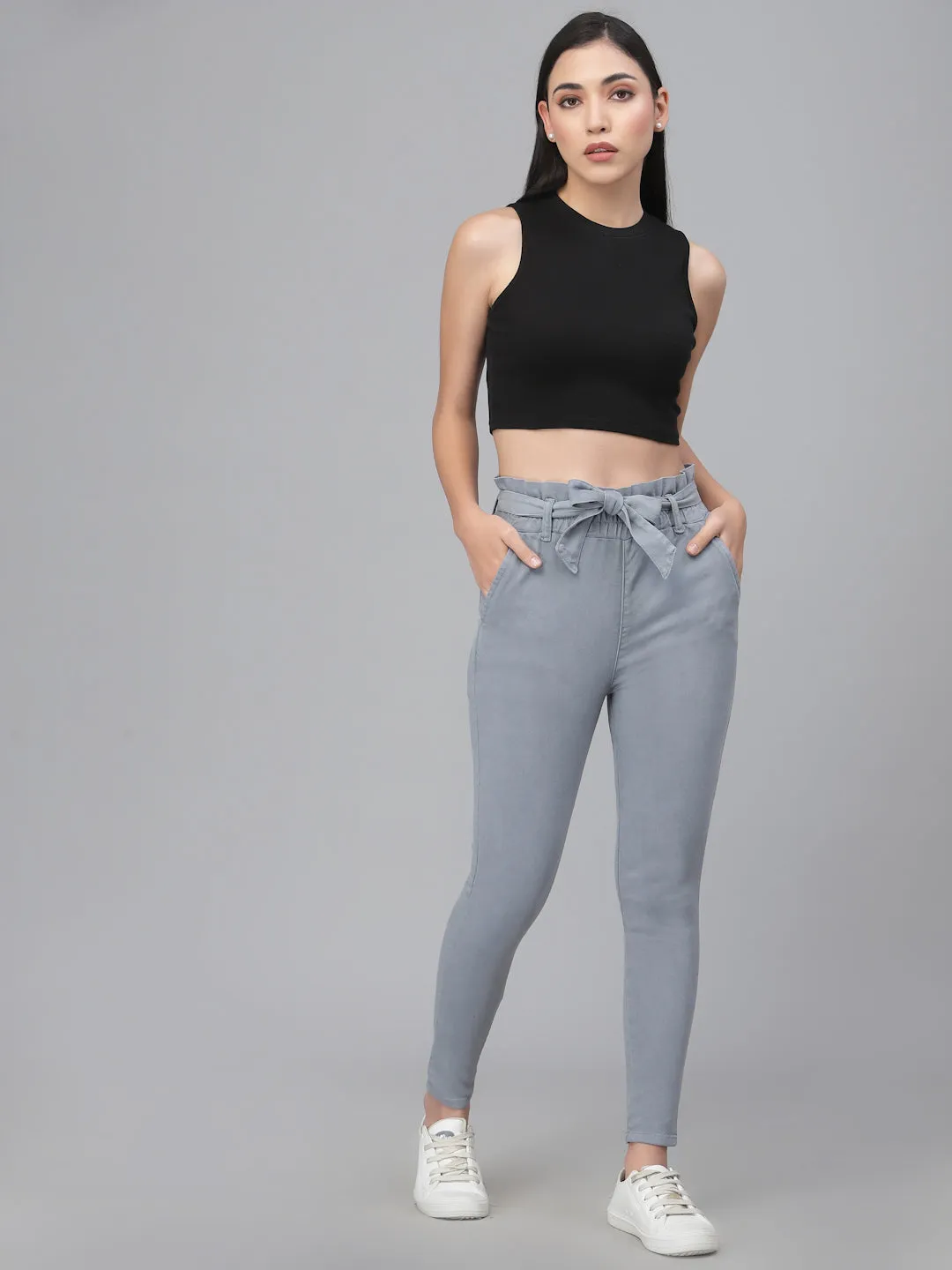 Style Quotient Women Grey Slim Fit Pleated Trousers