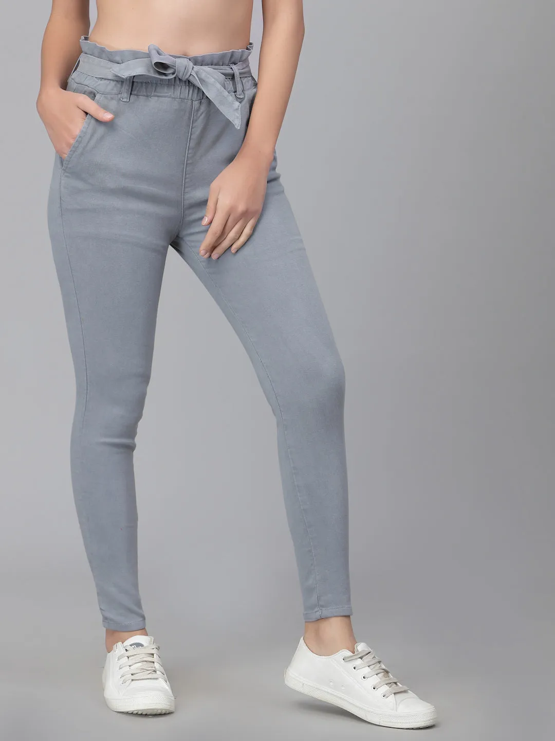 Style Quotient Women Grey Slim Fit Pleated Trousers