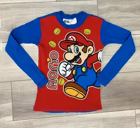 Super Mario Red and Blue Long Sleeve Cotton T-Shirt, Size 10. Nintendo