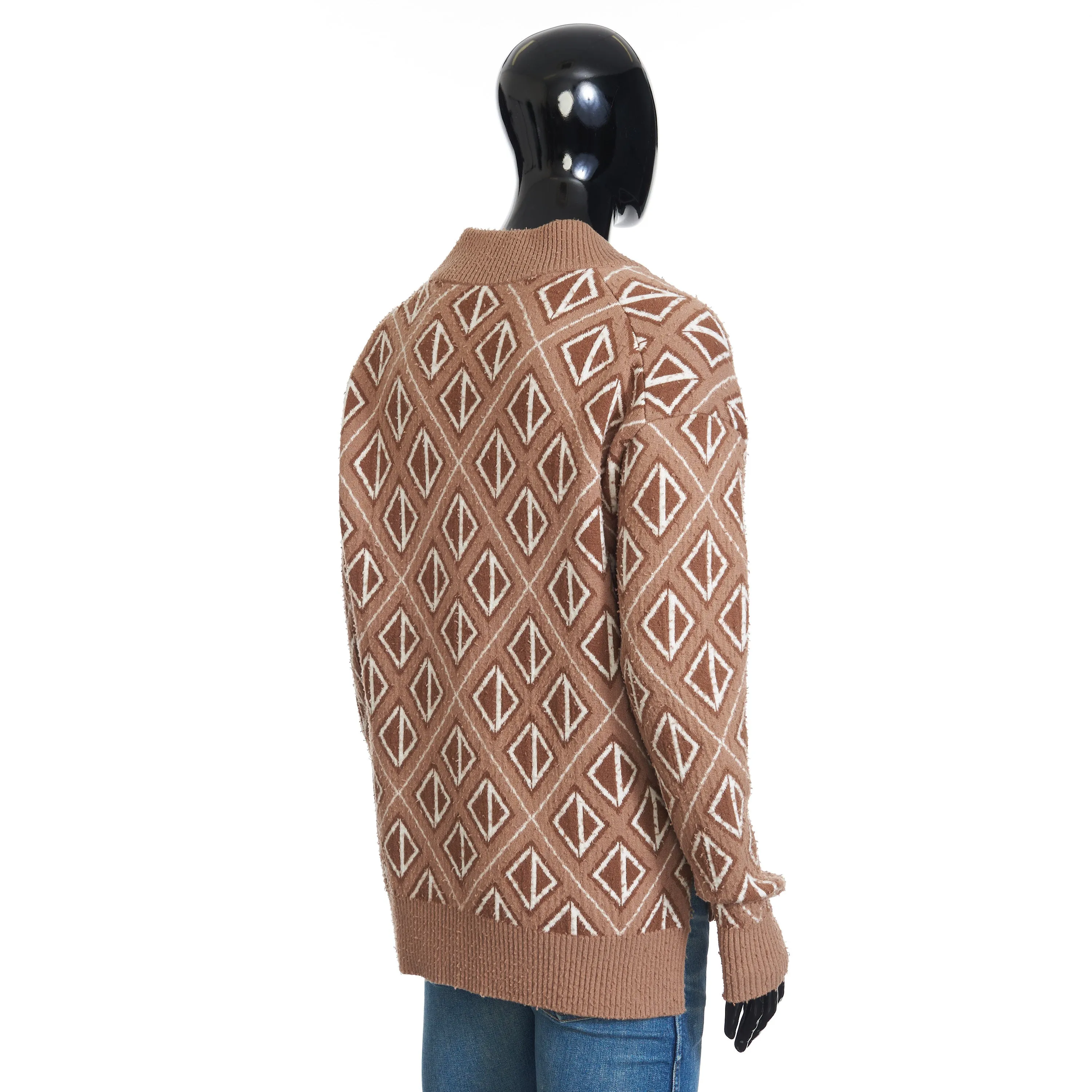 Sweater With CD Diamond Motif In Coffee Brown Wool and Cashmere Knit