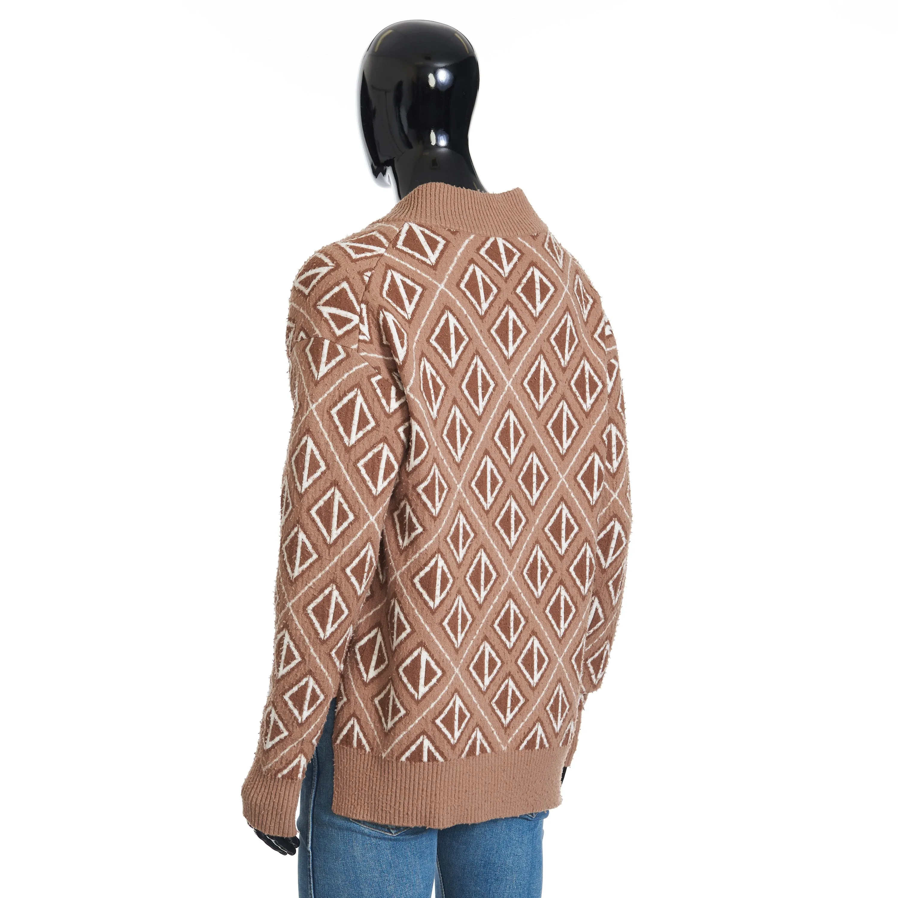 Sweater With CD Diamond Motif In Coffee Brown Wool and Cashmere Knit